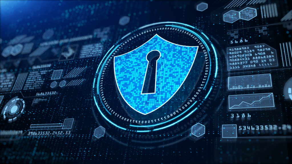 Digital shield icon representing 24/7 cyber security protection and threat monitoring